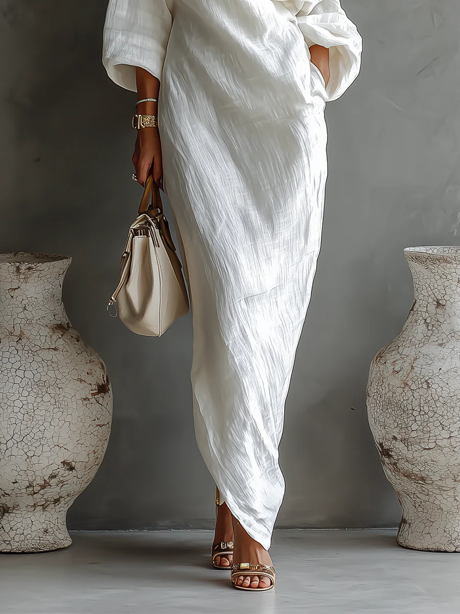 Elisa™ | Maxi abito elegante monospalla in bianco
