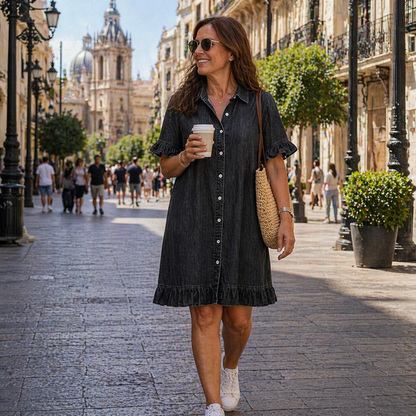 Elodie | Abito Denim Comodo con Dettaglio Arricciato