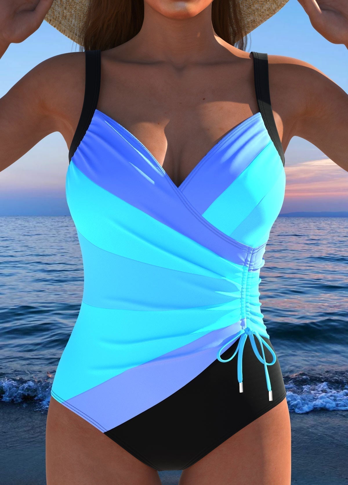 Costume Intero Luxe con Scollo a Incrocio e Stampa Colorata