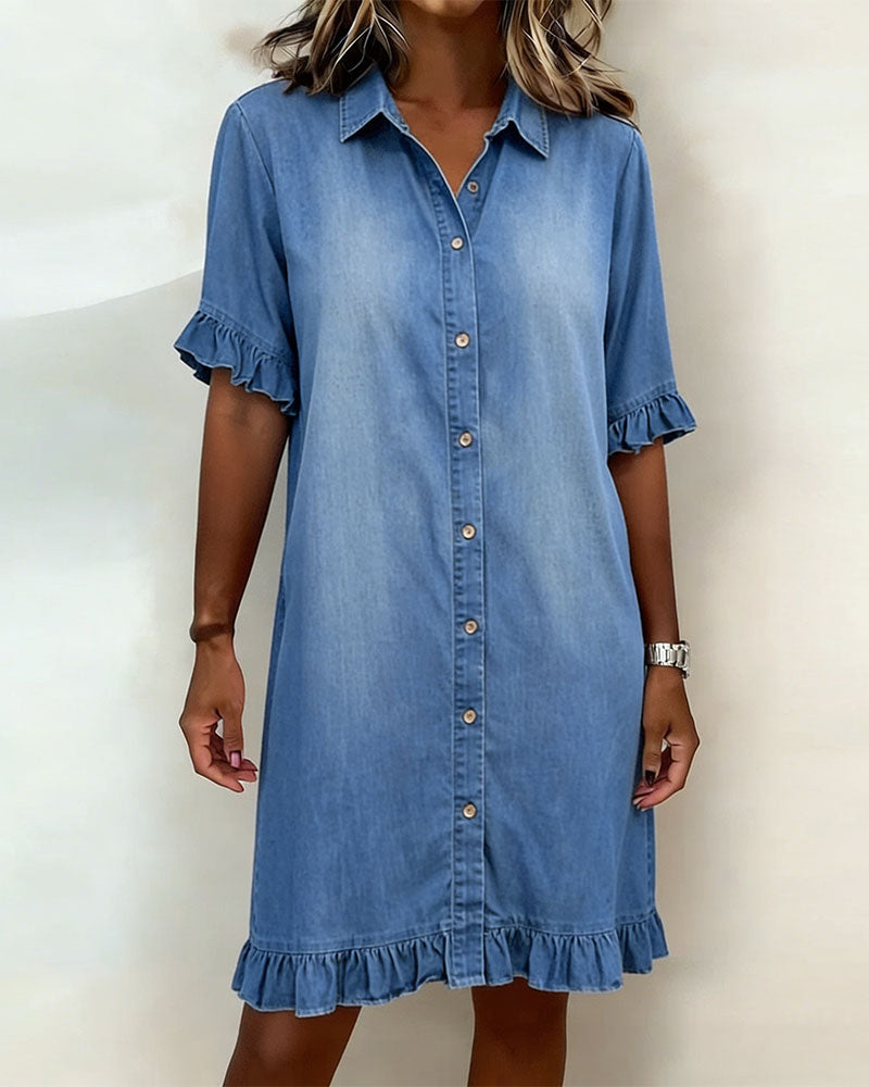 Elodie | Abito Denim Comodo con Dettaglio Arricciato