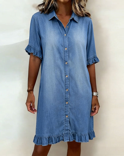 Elodie | Abito Denim Comodo con Dettaglio Arricciato