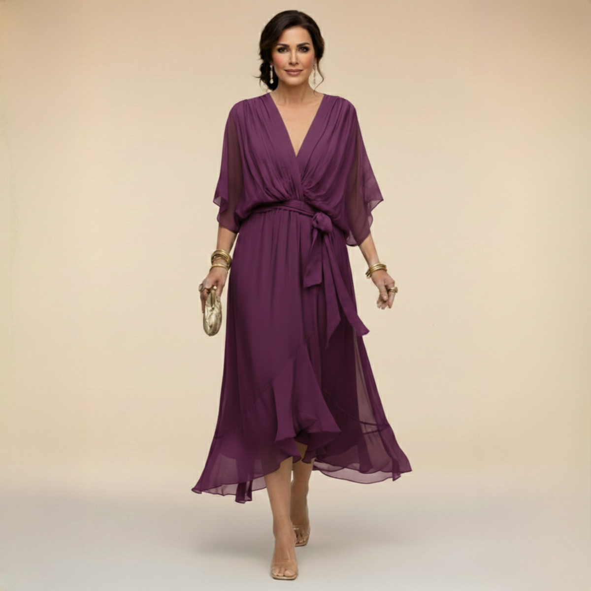 Monica | Abito in Chiffon con Scollo a V