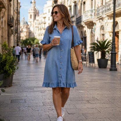 Elodie | Abito Denim Comodo con Dettaglio Arricciato