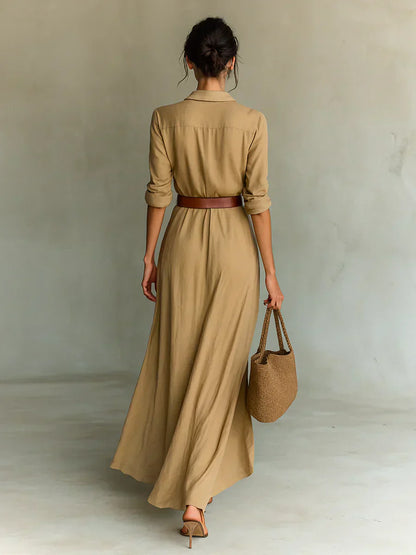 Camille™ | Maxi Abito con Rever e Cintura in Vita