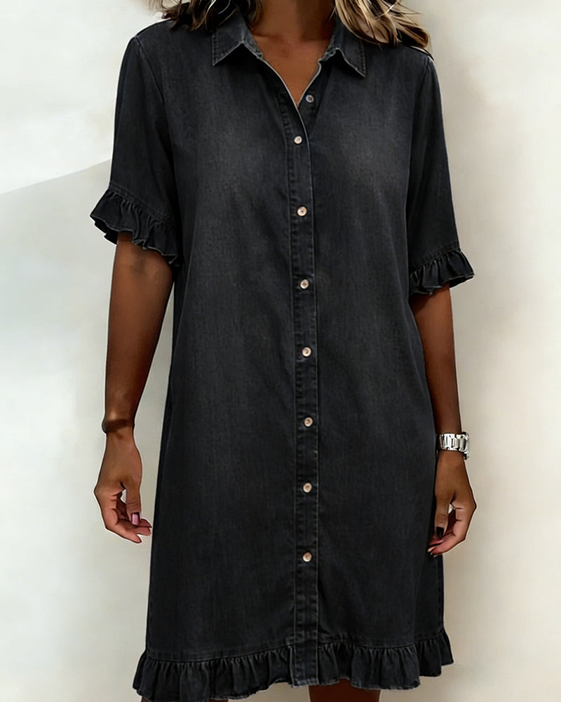 Elodie | Abito Denim Comodo con Dettaglio Arricciato