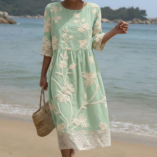 Gabi – Abito Midi con Stampa di Piante e Fiori